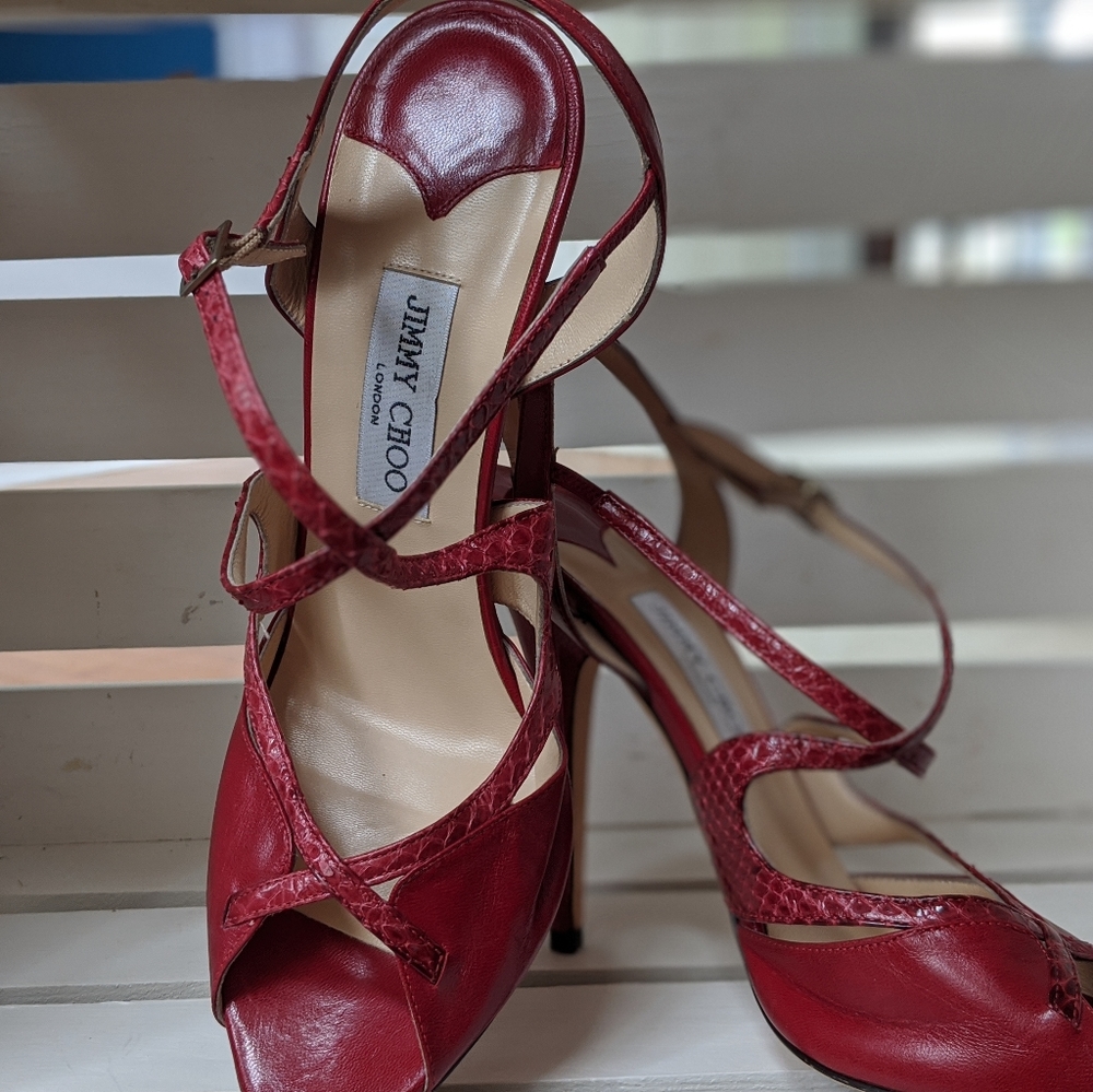 Jimmy Choo 

Toyah Leather and Elaphe Snake Peep
